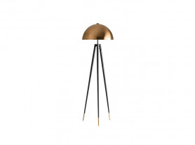 Gold bell-shaped floor lamp with tripod base