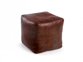 Smooth cognac leather pouf