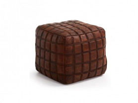 Cognac squares leather pouf
