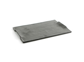 Black stoneware tray with handles