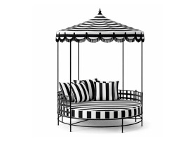 Round Balinese bed with black stripes