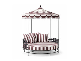 Round balinese bed striped burgundy