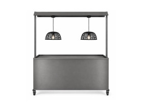 Grey buffet cart with basket lamps