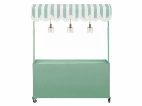 Carro de buffet verde con toldo de rayas