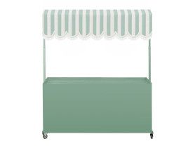 Carro de buffet verde con toldo de rayas