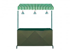 Green cart with striped awning