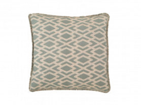 Blue and beige border cushion cover with fringes