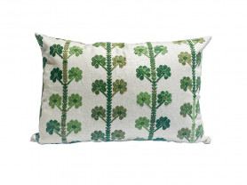 Sand linen cushion with embroidered green daisies