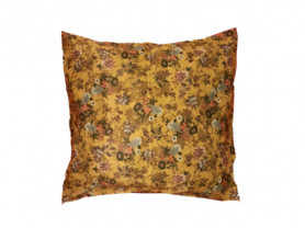 Mustard cushion cover with navy blue flowers 50 x 50 cm