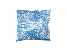 Blue tropical landscape square cushion