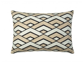 Rectangular cushion with beige and black geometric pattern