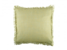 Rustic green fringed cushion