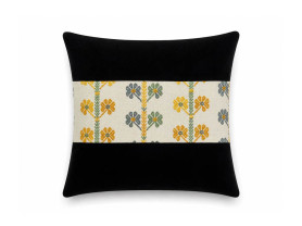 Velvet cushion yellow daisy band