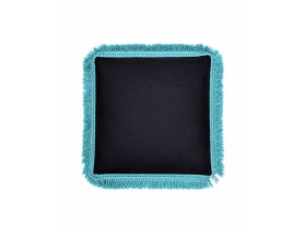 Velvet cushions with petroleum fringes