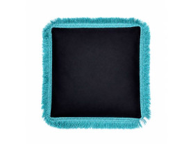 Velvet cushions with petroleum fringes