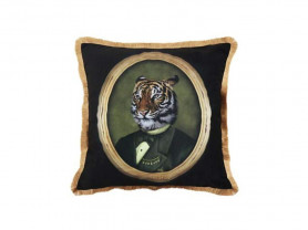 Velvet cushion bust animals with golden fringes