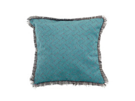 Cojín verde trama rectangular flecos