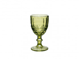 Olive green engraved wine glass