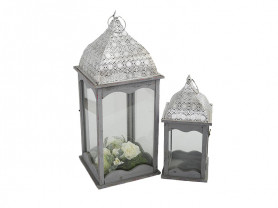 Set 2 shabby gray wooden lanterns