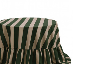 Mantel a rayas verde y beige con volante