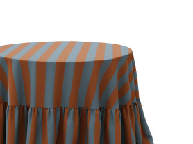 Mantel a rayas azul y naranja con volante