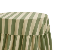 Mantel a rayas verde oliva y beige con volante