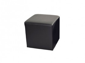 Black faux leather square pouf