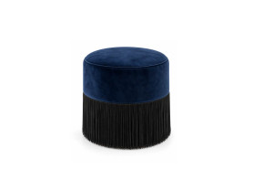 Navy blue velvet pouf with black fringes