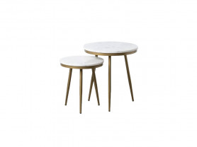 Set of 2 white and gold marble side tables