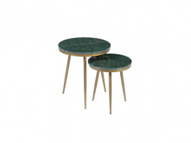 Set of 2 green marble side tables