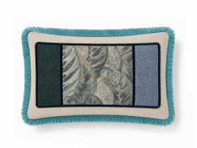 Blue trio printed fringe cushion