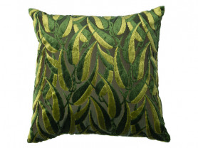 Square green cushion with leaves