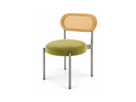 Silla Bellini verde oliva con respaldo rattán